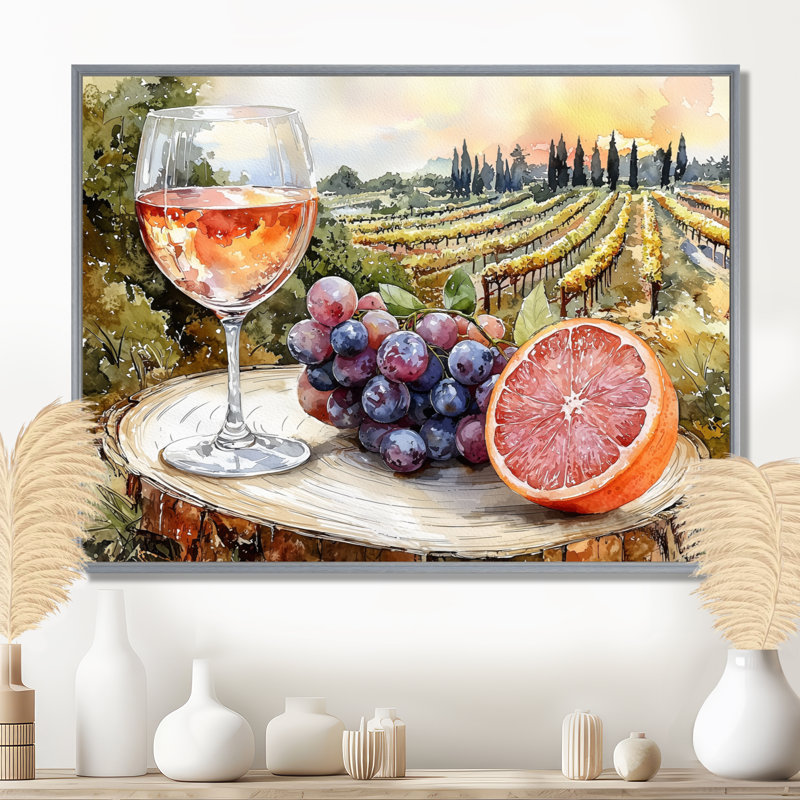 Birtie - Vineyard, art mural, H 16 po x l 32 po, Impression encadrée flottante, Argent