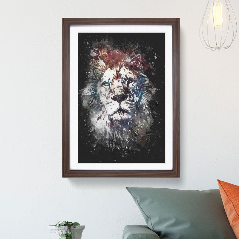 Lion Abstract Paint Splash - Picture Frame Graphic Art, Walnut Framed, 33cm H x 24cm W x 2cm D