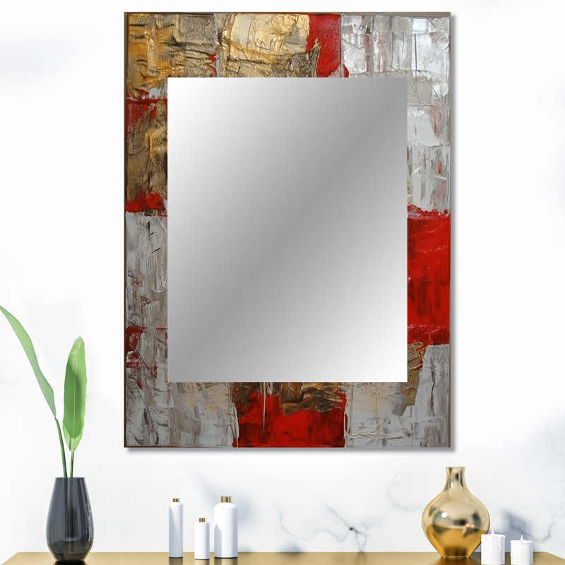 Cardinal Sin Retro Delight Abstract Red & Gold I - Abstract Painting Mirror, Modern Unique Wall Mirror, Printed Metal Art