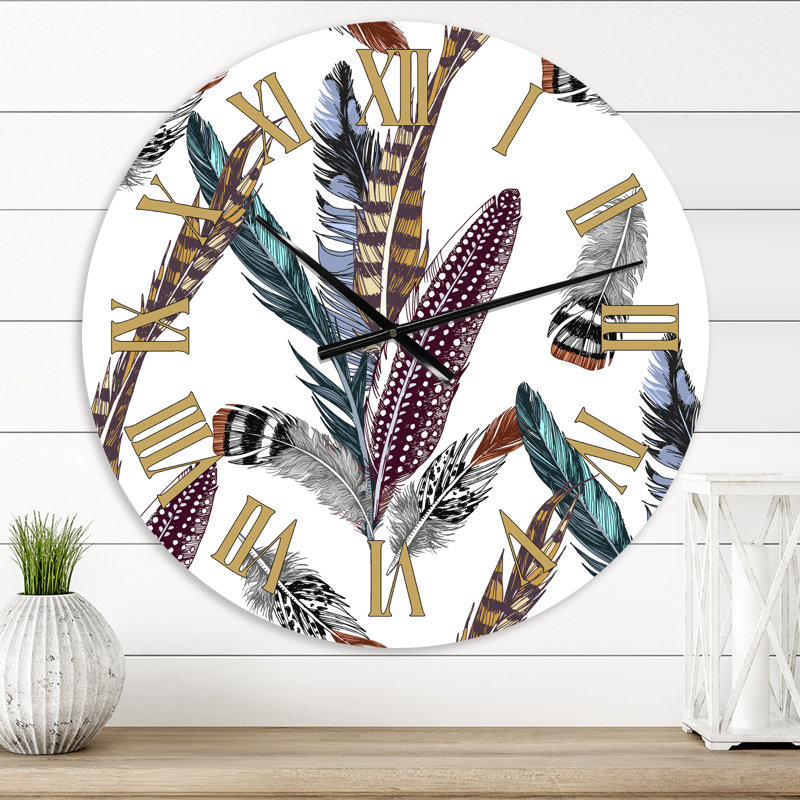 Ensemble de plumes colorées Boho - horloge murale bohémienne et éclectique, Petit