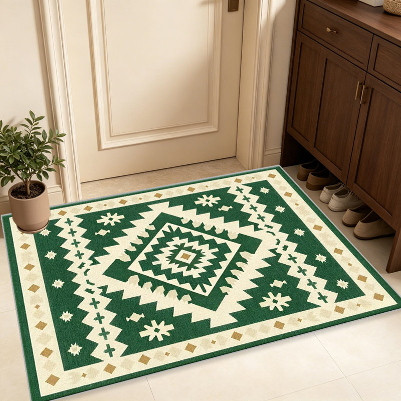 Green Tribal carpet-easy to clean, machine-washable, soft and comfortable; suitable for door mats, kitchens, living rooms, bedrooms, corridors, and laundry areas. Easy to clean, durable carpet for home decoration.