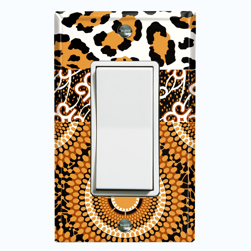 Metal Light Switch Plate Outlet Cover (Safari Pattern African Tribal Cheetah Brown   - Single Toggle)