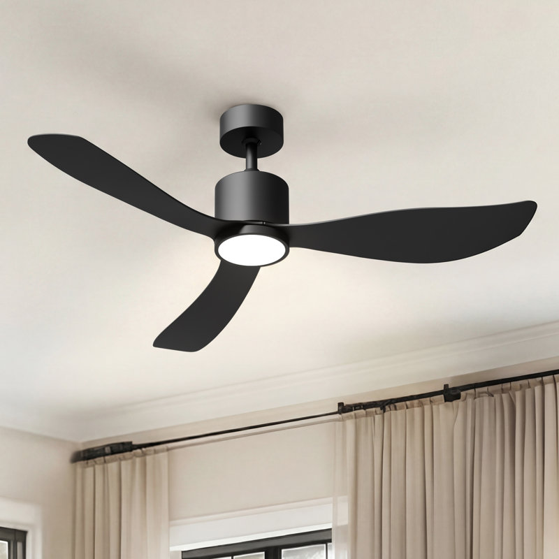 52" Ceiling Fan with Light High-Airflow 6-Speed Remote Control, Reversible Airflow Low Noise DC Motor, Black, Black