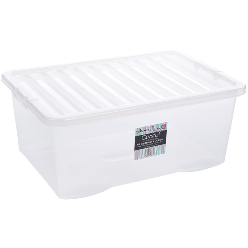 Wham Crystal 32L Plastic Storage Boxes Pack of 3 Clear, Clear