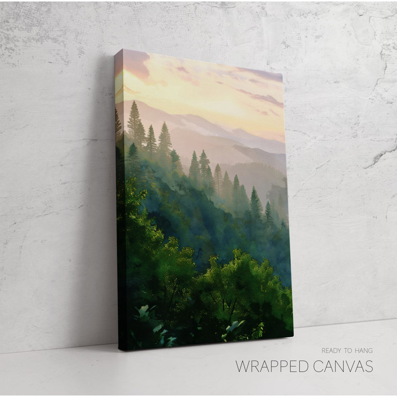 Affiches du parc national des Great Smoky Mountains - lever de soleil, ensemble de 3 très grandes impressions à l'aquarelle