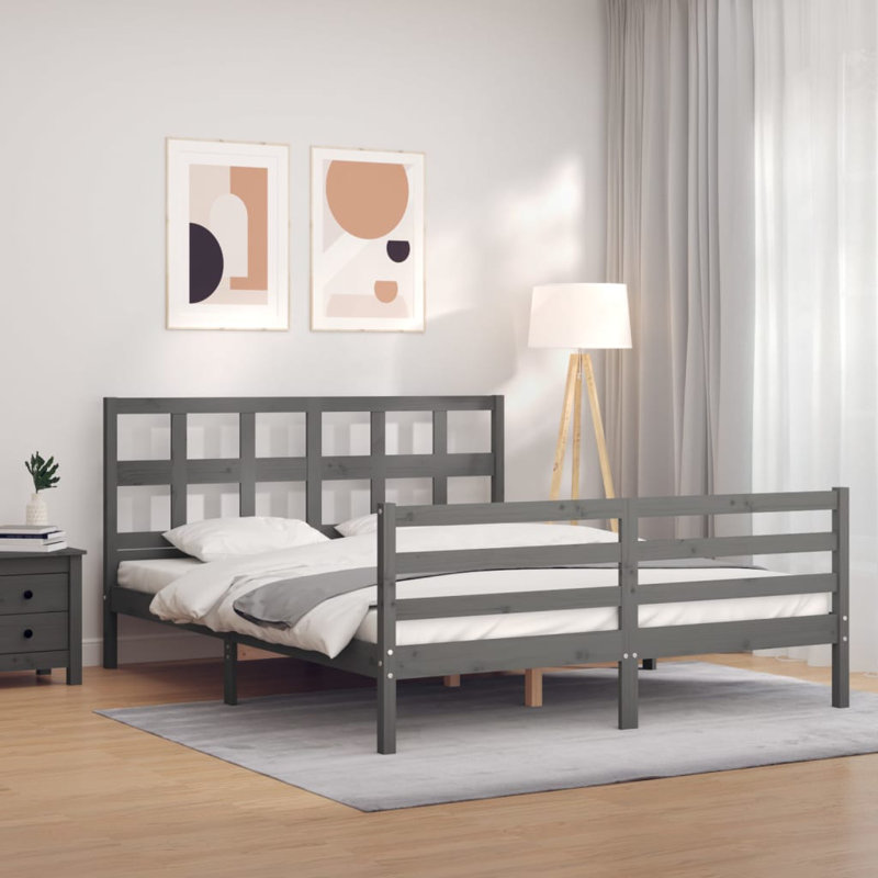 Bed Frame with Headboard, Grey, 150 x 200 cm