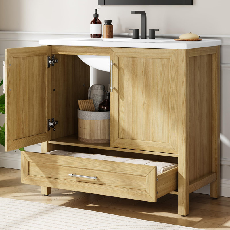 Dessus de meuble-lavabo simple 36 po avec lavabo en céramique, Naturel
