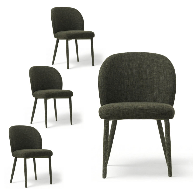 Modern Fully Upholstered Dining Chairs With Fabric-Wrapped Legs, Green