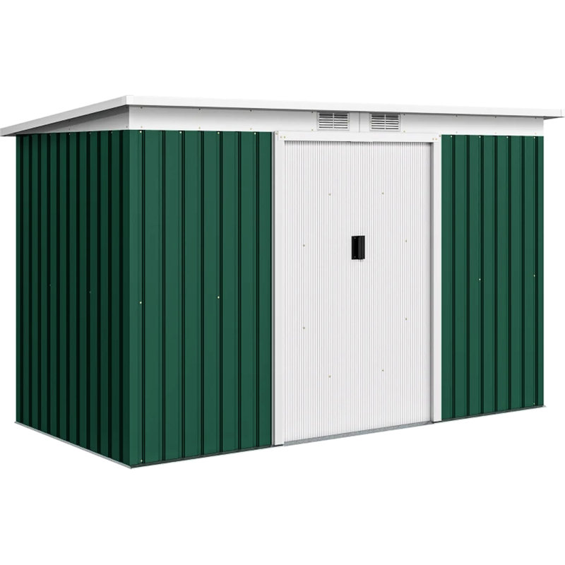 Remise extérieure en métal pour outils de jardin, avec fentes de ventilation et porte verrouillable, conception à finition simple, finition de 110,25 po: portes doubles, bonne circulation d'air, toit incliné, 109,89 lb, 66,31 po