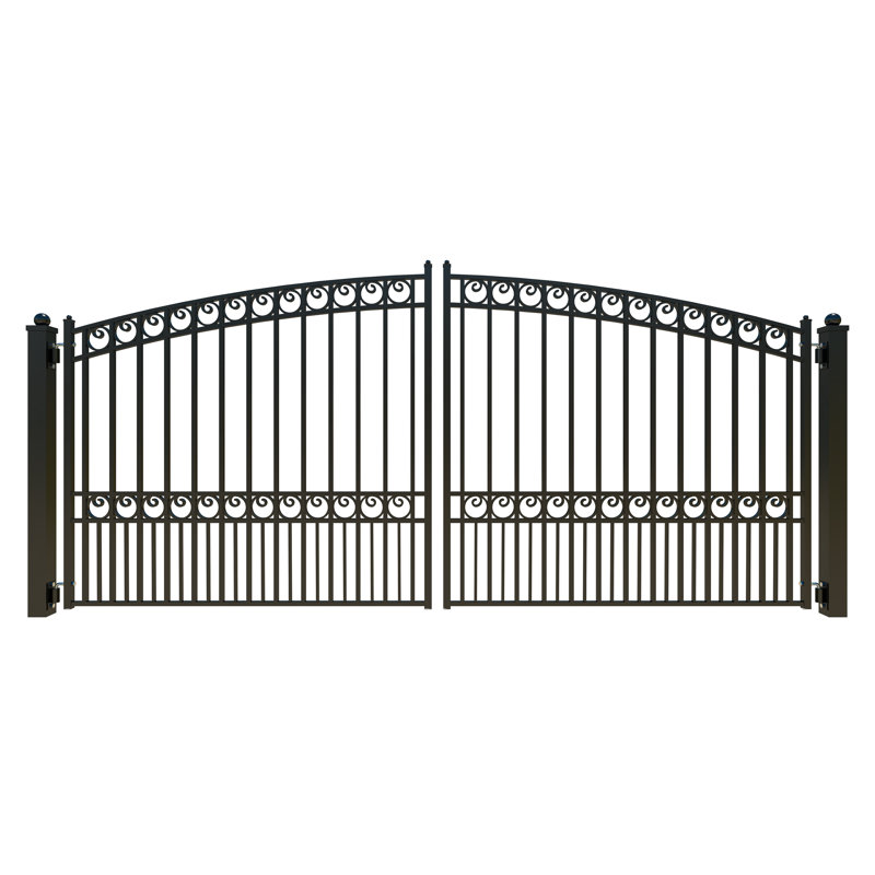 Paris Style Black Steel Dual Swing Driveway Gate with Automated Opener Kit
