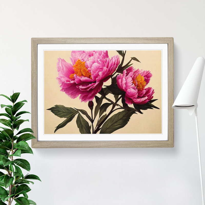 Adorable Peony Flowers - Single Picture Frame Painting, 34cm H x 46cm W x 2cm D, Oak Framed