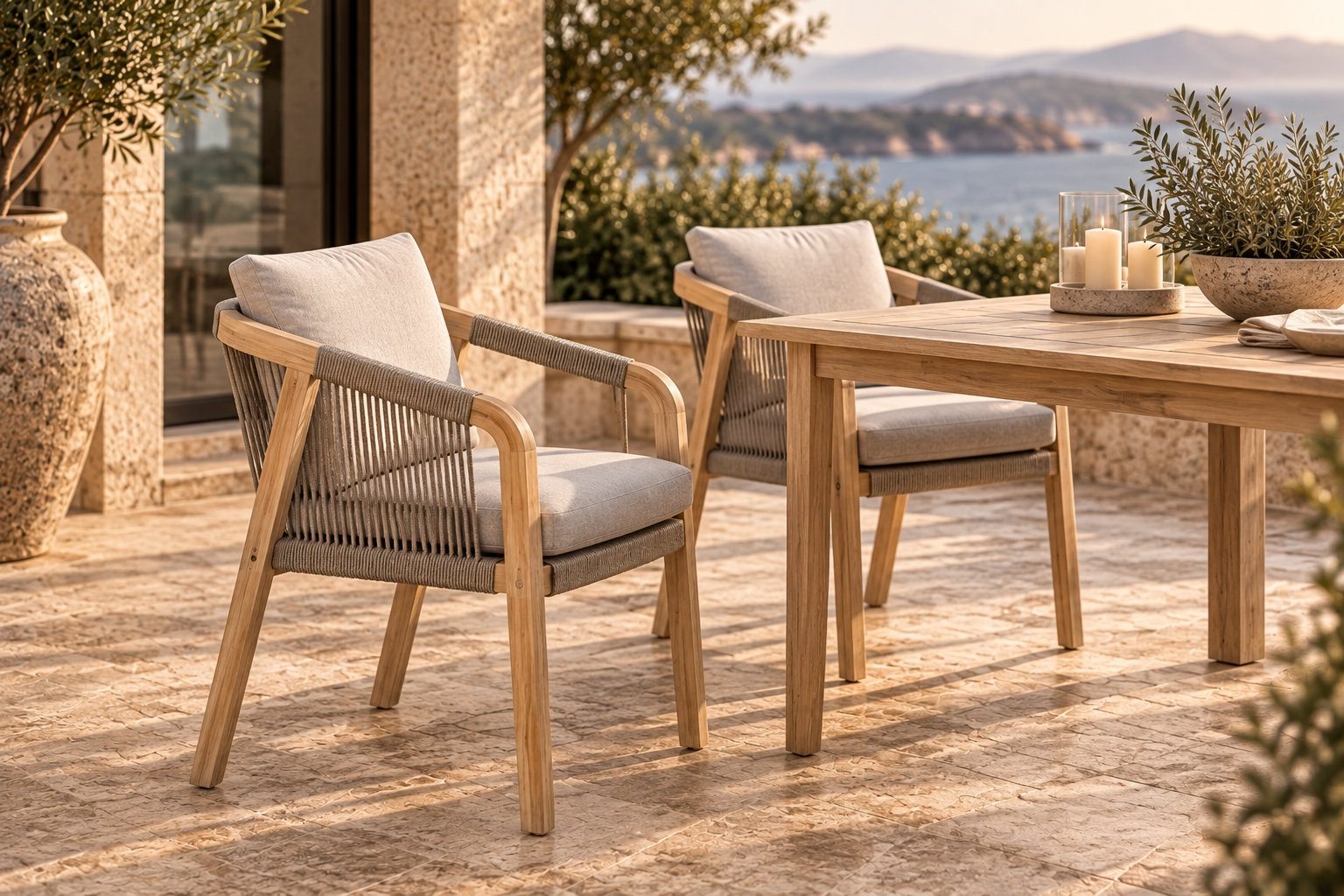 Stackable Acacia Patio Armchair, Gray