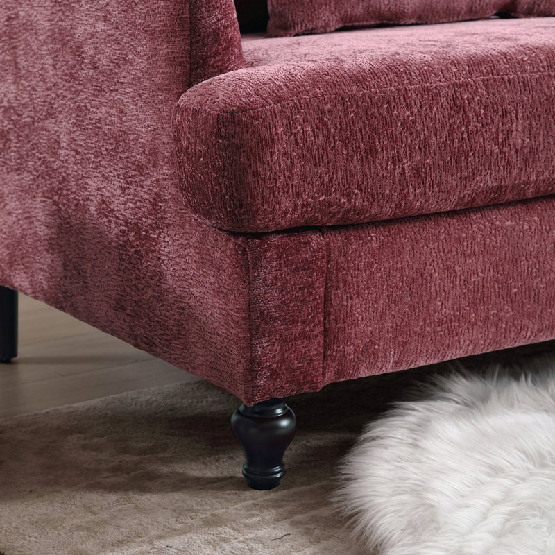 Canapé en chenille de style Mid Century, Rouge vin