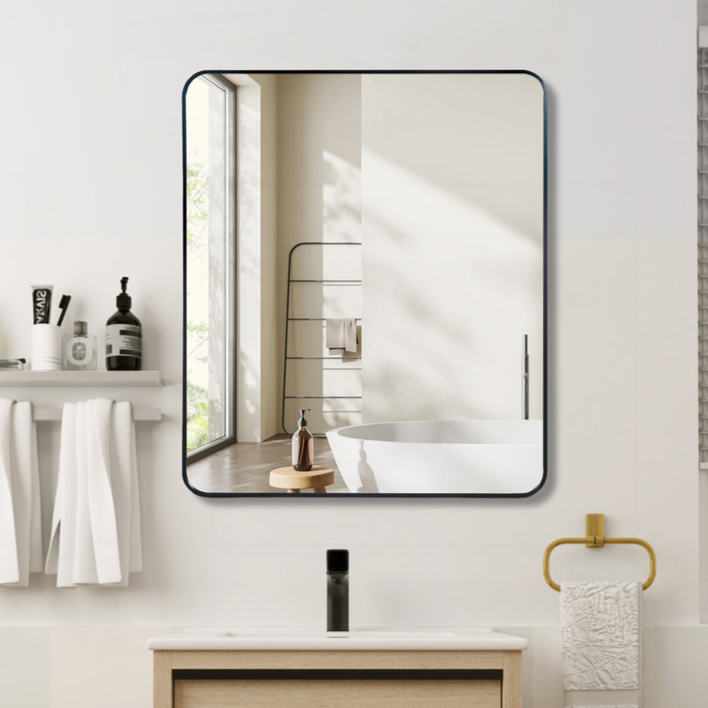 Bathroom Wall Mirror, Black, 36" x 30", Rectangle