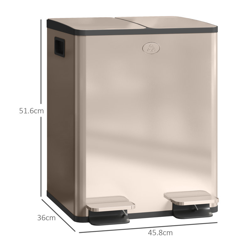 Step On Multi-Compartment Rubbish & Recycling Bin - 40L, Gold