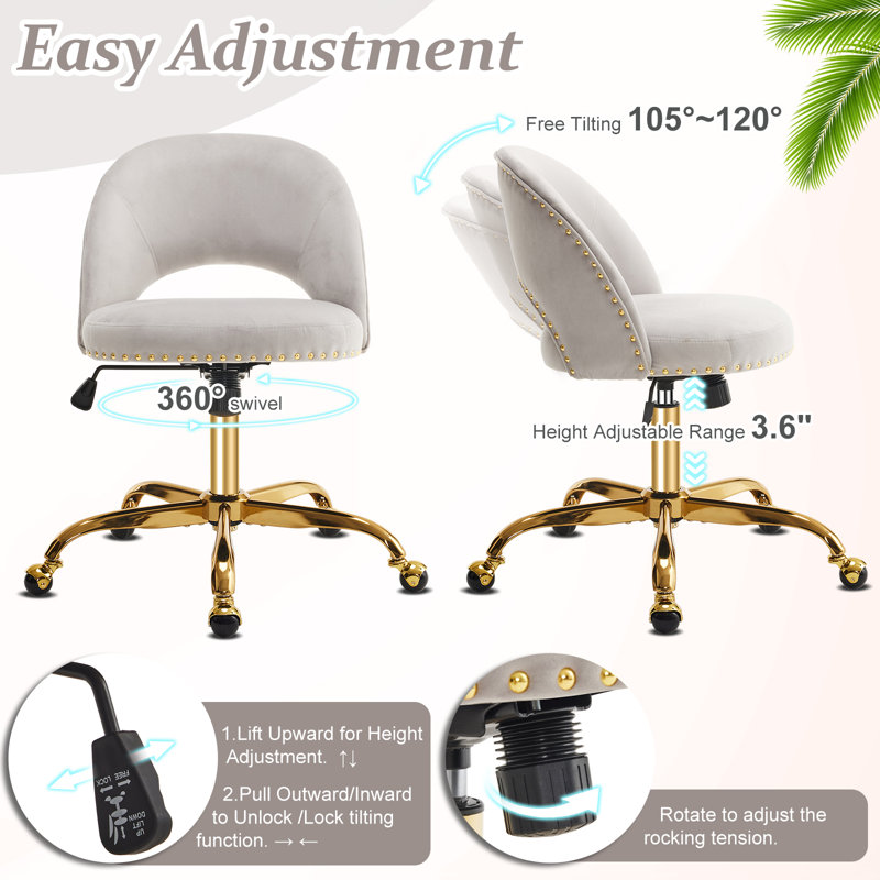 Task Chair Office Desk Chair Make Up Chair With Wheels, Velvet, Gray