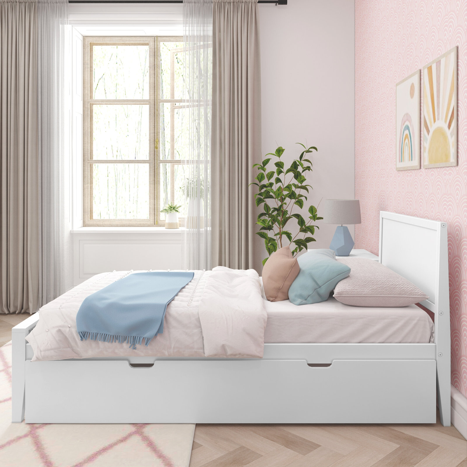 Rosenthal Solid Wood Trundle Bed, White, Twin