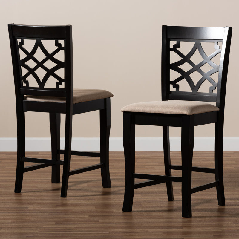 Upholstered Counter Stool with Solid Wood Frame, Sand