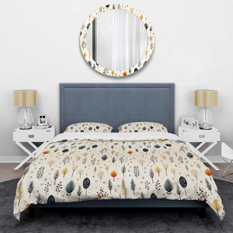 Literie bohème minimalisme beige avec fougères II, Housse de couette simple + 1 taie décorative stan