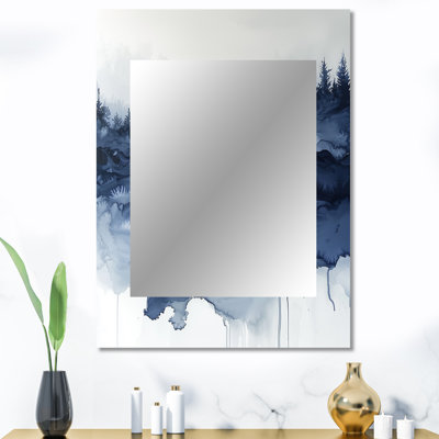 «Forest Winter River Silence Reflection», grand miroir mural traditionnel, art imprimé en métal