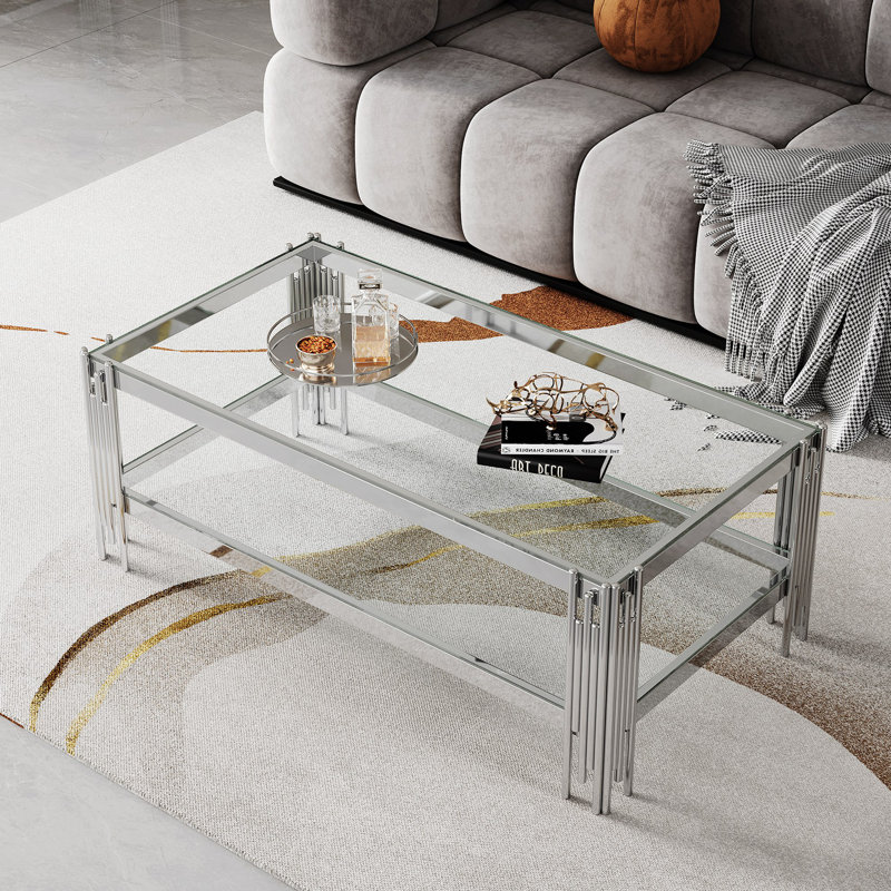 Table basse et miroir en verre trempé double couche supérieure et inférieure