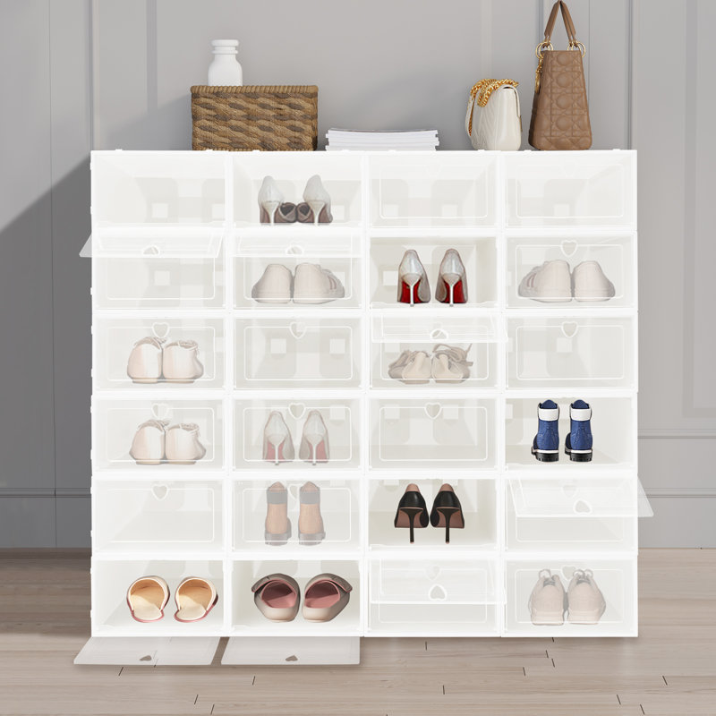 24 Pair Stackable Shoe Storage Box, White