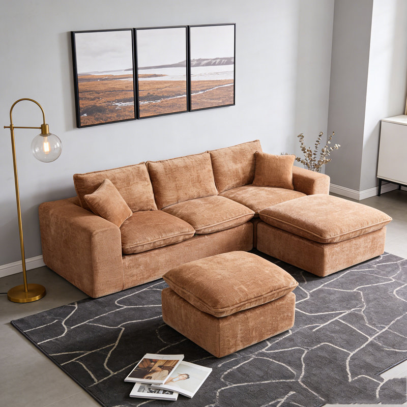 Canapé modulaire en L 107 po, Orange, 6