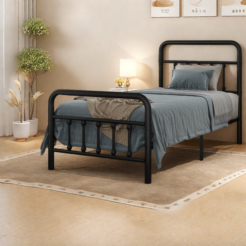 Lit simple moderne en métal avec rangement, cadre durable pour la maison