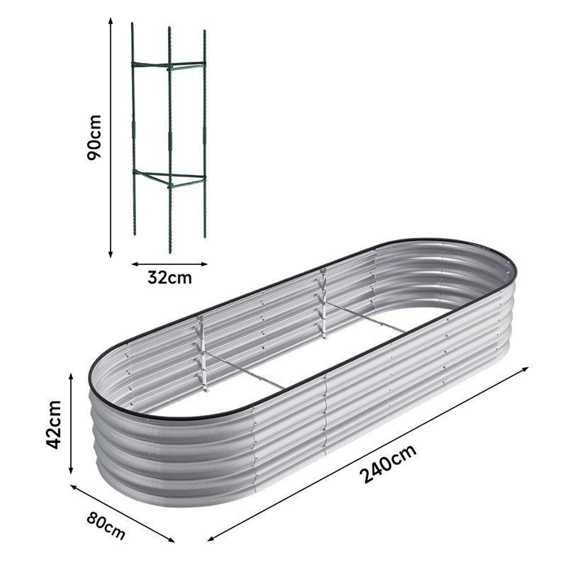 Metal Raised Garden Bed, 42cm H x 240cm W x 80cm D