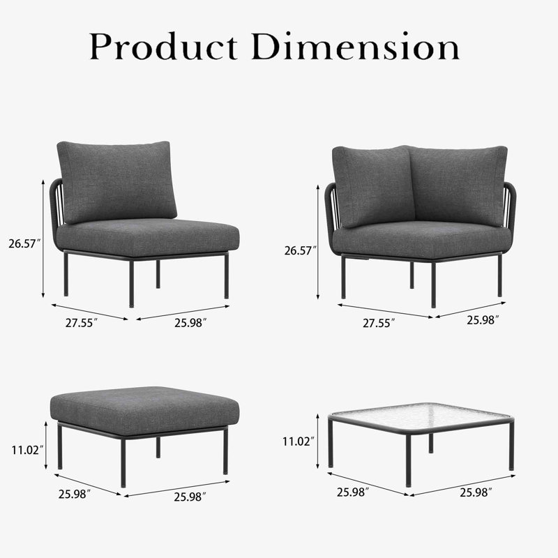 Latitude Run® 9 Pieces Aluminum Patio Furniture Set, Modern Modular Sectional Sofa with Coffee Table and Upgrade Thickness Cushion