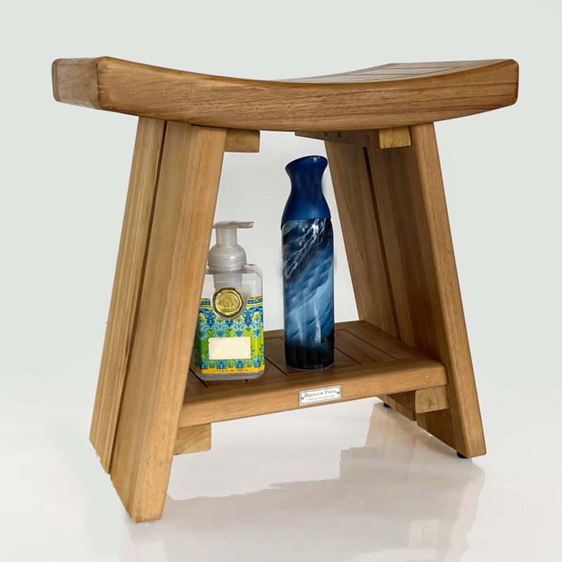 Banc de douche courbé en bois de teck massif 18 "avec tablette Fuji