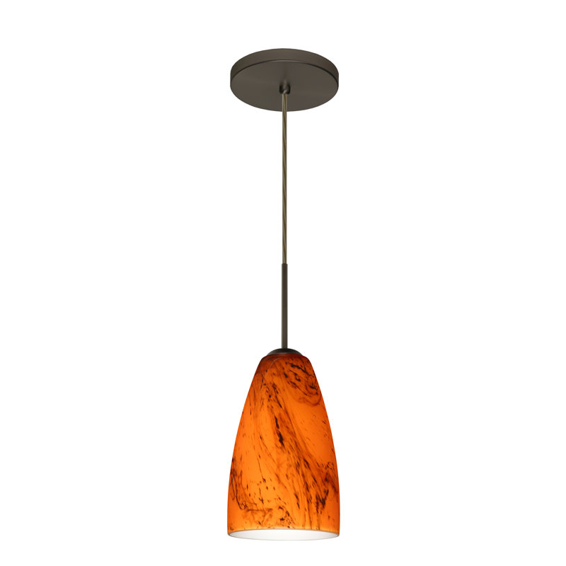 Luminaire suspendu en forme de cloche à 1 lumière Delorme, Bronze, Ambre mat, DEL