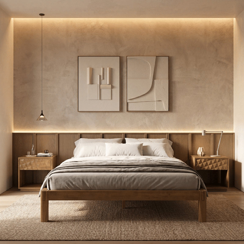 Structure de lit en bois massif NTC Sapa - Menuiserie japonaise minimaliste, pas de sommier tapissier, lattes silencieuses, assemblage facile