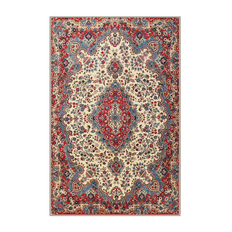 Tapis rouge/ivoire traditionnel Mugsy, Rectangle 3 pi x 5 pi