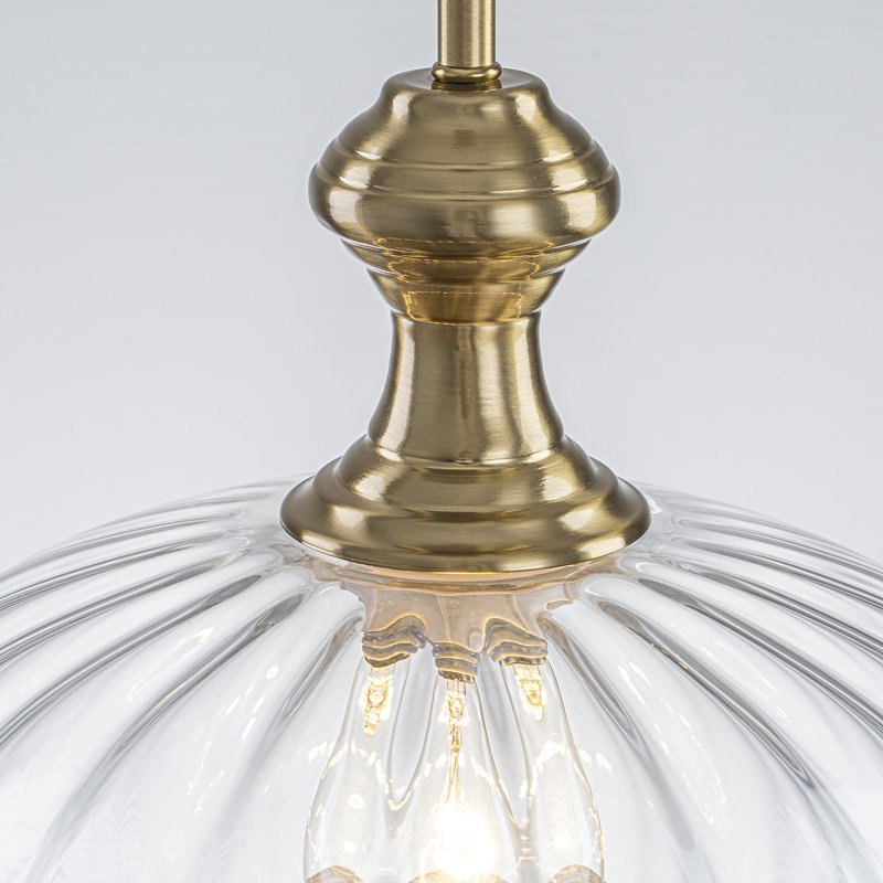 Luminaire suspendu en verre nervuré à 1 lumière avec accents dorés