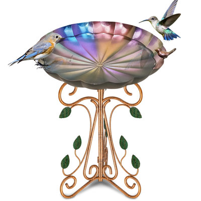 Vintage Metal Bird Bath,13" Dia Birdbaths Bowl with Cast Iron Pedestal,(Colorful )