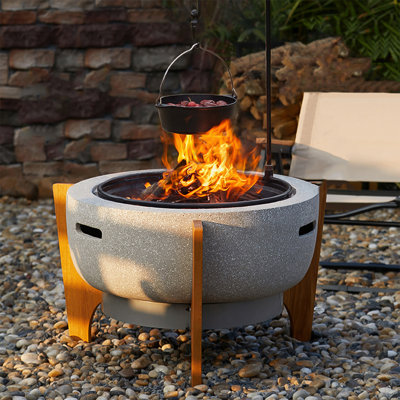 Round Charcoal Wood Burning Outdoor Magnesium Oxide Fire Pit Table With Lid