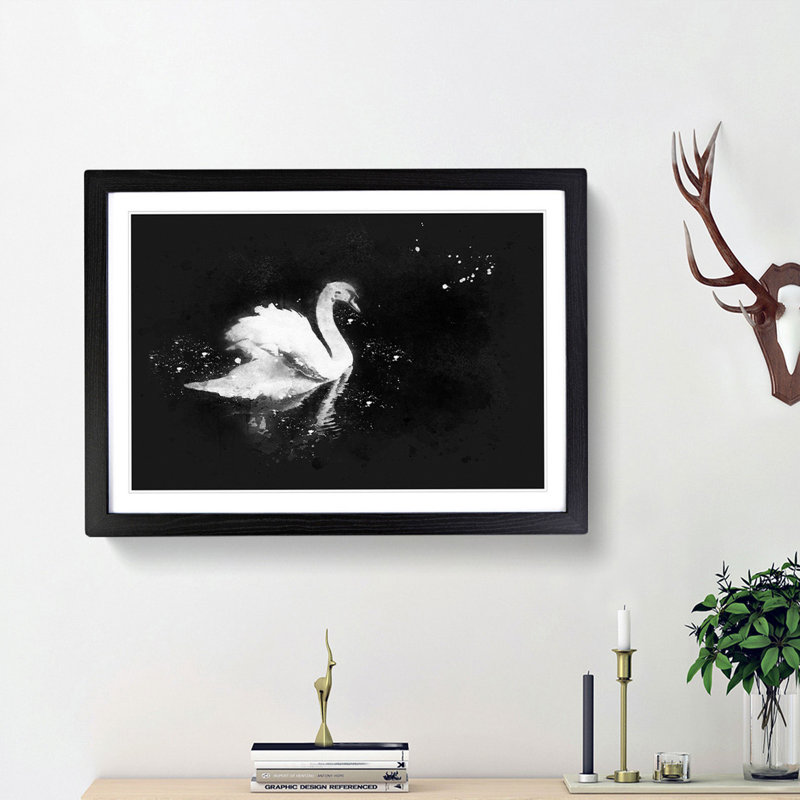 Swan - Picture Frame Graphic Art Print, Black Framed, 24cm H x 33cm W x 2cm D