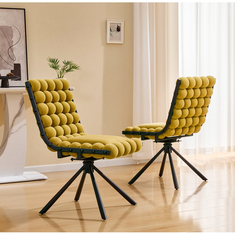Ensemble de 2 chaises de salle à manger en velours avec pieds en métal, Jaune