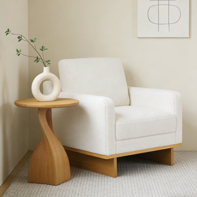 Modern Minimalist Upholstered Accent Armchair With Solid Wood Frame