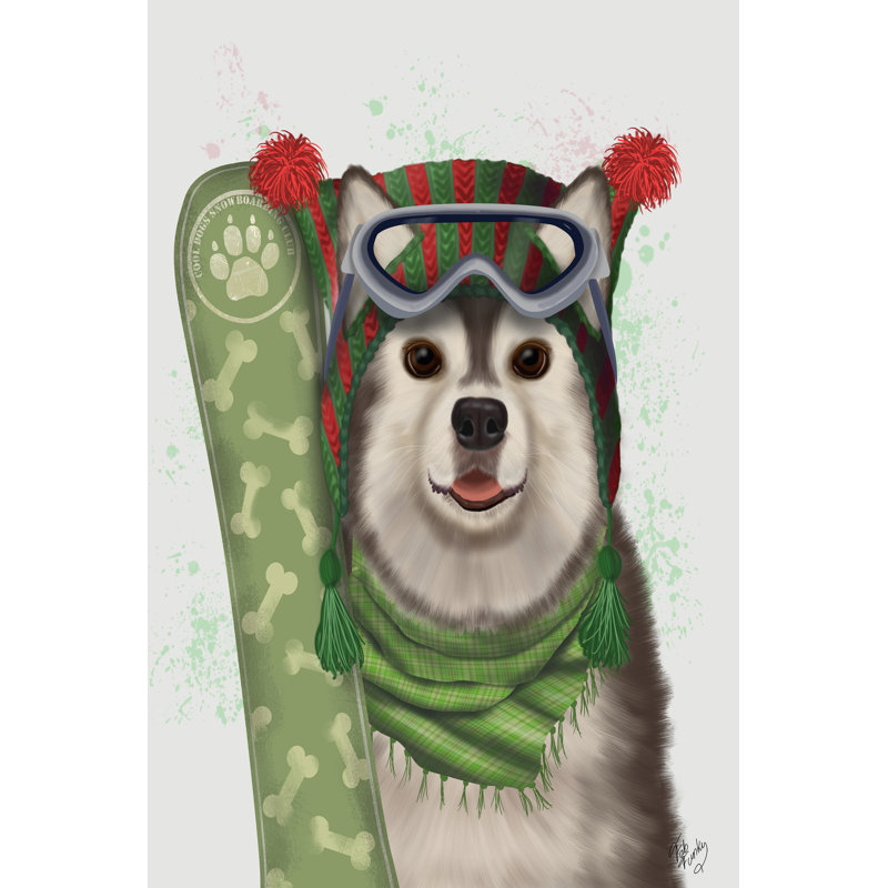 Husky Snowboard by Fab Funky - Wrapped Canvas Print, 46cm H x 30cm W
