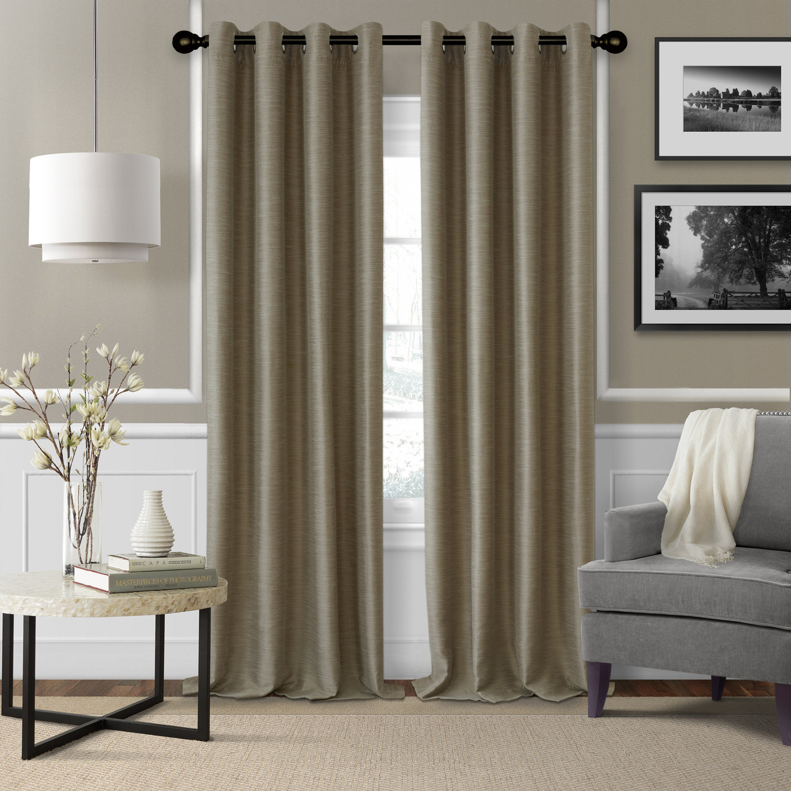 Darion Ball Finial Single Curtain Rod, Oil-Rubbed Bronze, 2.5" H x 86" W x 5" D