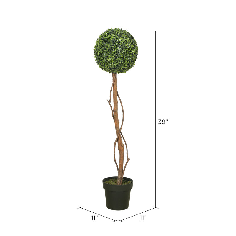 Topiaire en buis vert artificiel en pot noir, H 39 po x l 11 po x P 11 po