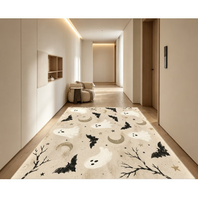 Tapis d'Halloween sur le thème d'Halloween, joli motif d'étoiles de chauve-souris fantôme, tapis antidérapant durable Art Design, décoration intérieure élégante pour salon, chambre à coucher, entrée, cuisine, appartement