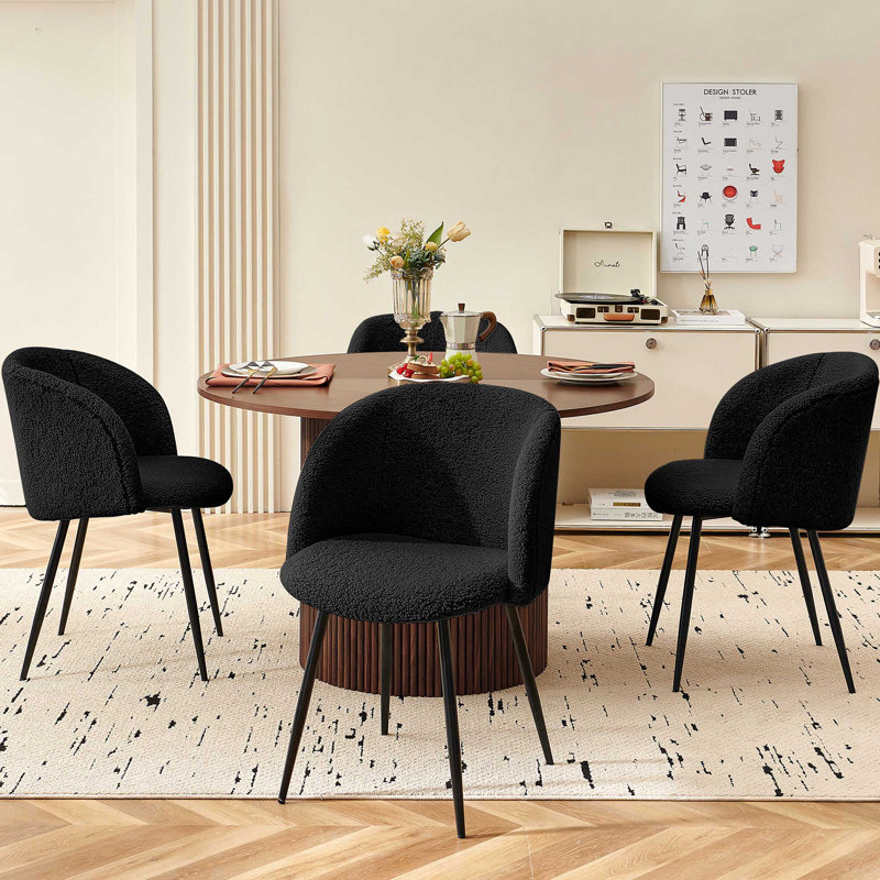 Round Table With Set Of Four Barrel Chairs, Walnut Brown