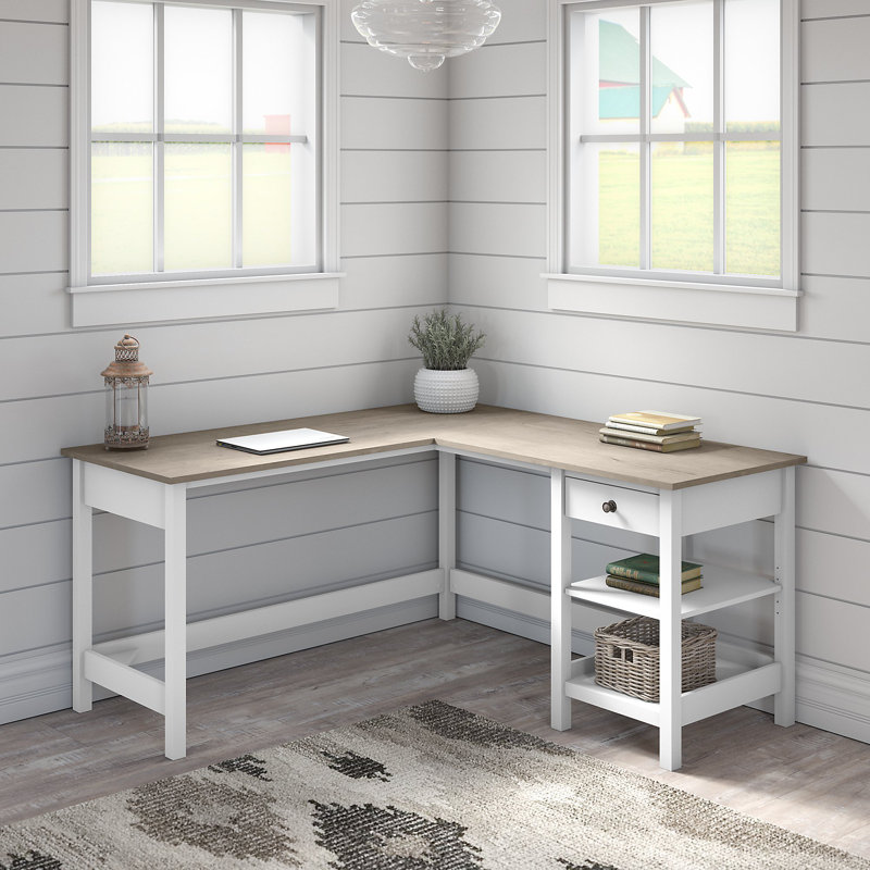 Bureau en L Ozro, Gris / blanc pur