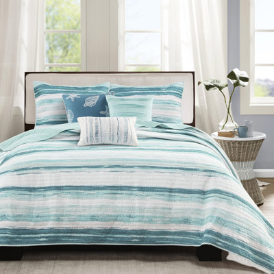 6 pièces de courtepointe imprimée très grand / très grand - bleu pastel pour une chambre calme avec coussins décoratifs en microfibre confortable