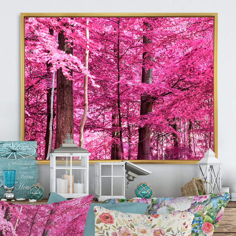 «Pink and Purple Fantasy Forest III», reproduction sur toile flottante, H 24 po x l 36 po x P 1 po, Cadre flottant doré