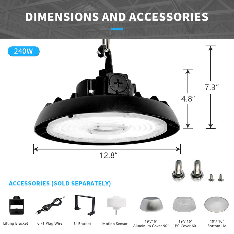 MEUHB-2CCT LED UFO LED High Bay Shop Light, 150W 21600 Lumen Garage Lights for Warehouse, Shop, 5 Pack, 33600, Black