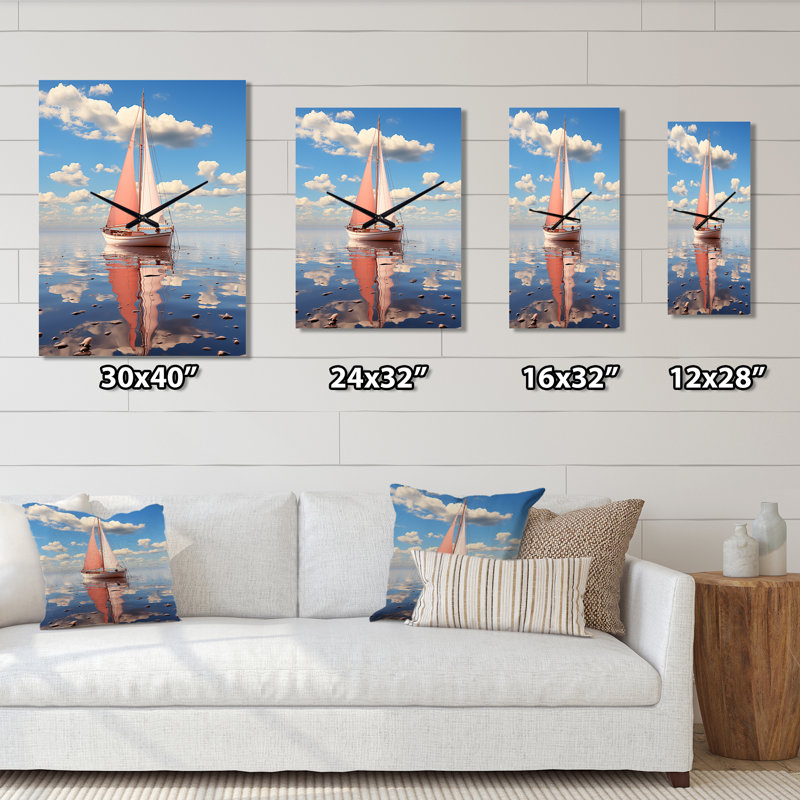 Horloge murale moderne avec voilier rose, Moyen